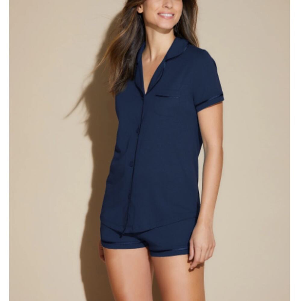 NEW COSABELLA Navy Bella Short Sleeve Button Front **Top ONLY Size S